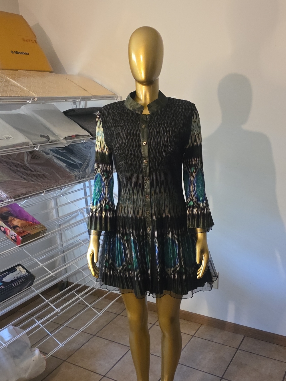 Black Mini Dress with Teal Patterned Accents